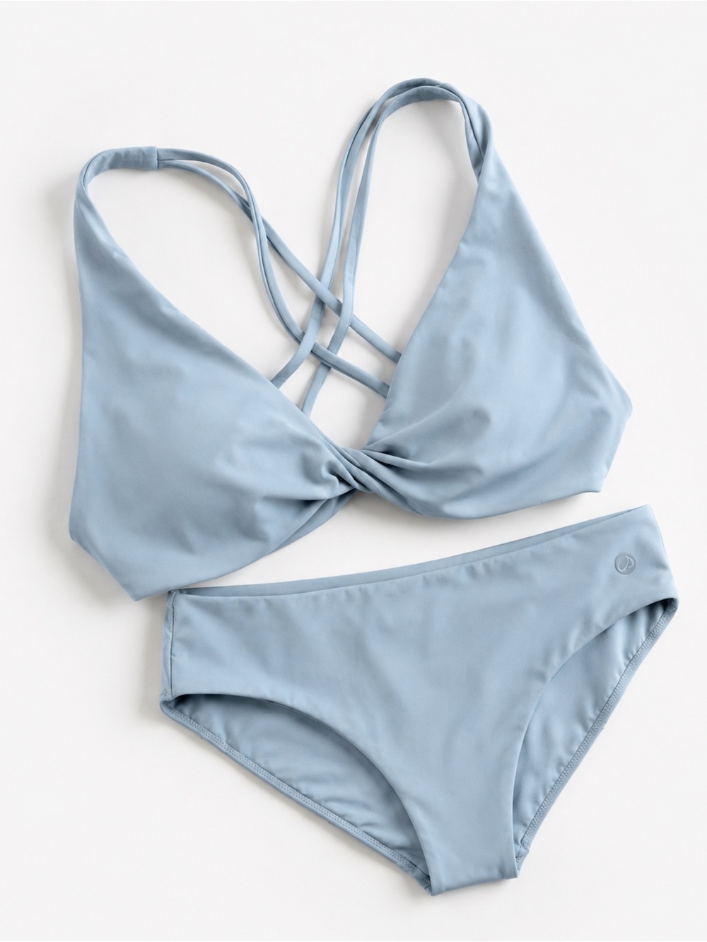 NWT CRZ YOGA Sunshine Criss Cross Bikini Set M Light Grayish Blue